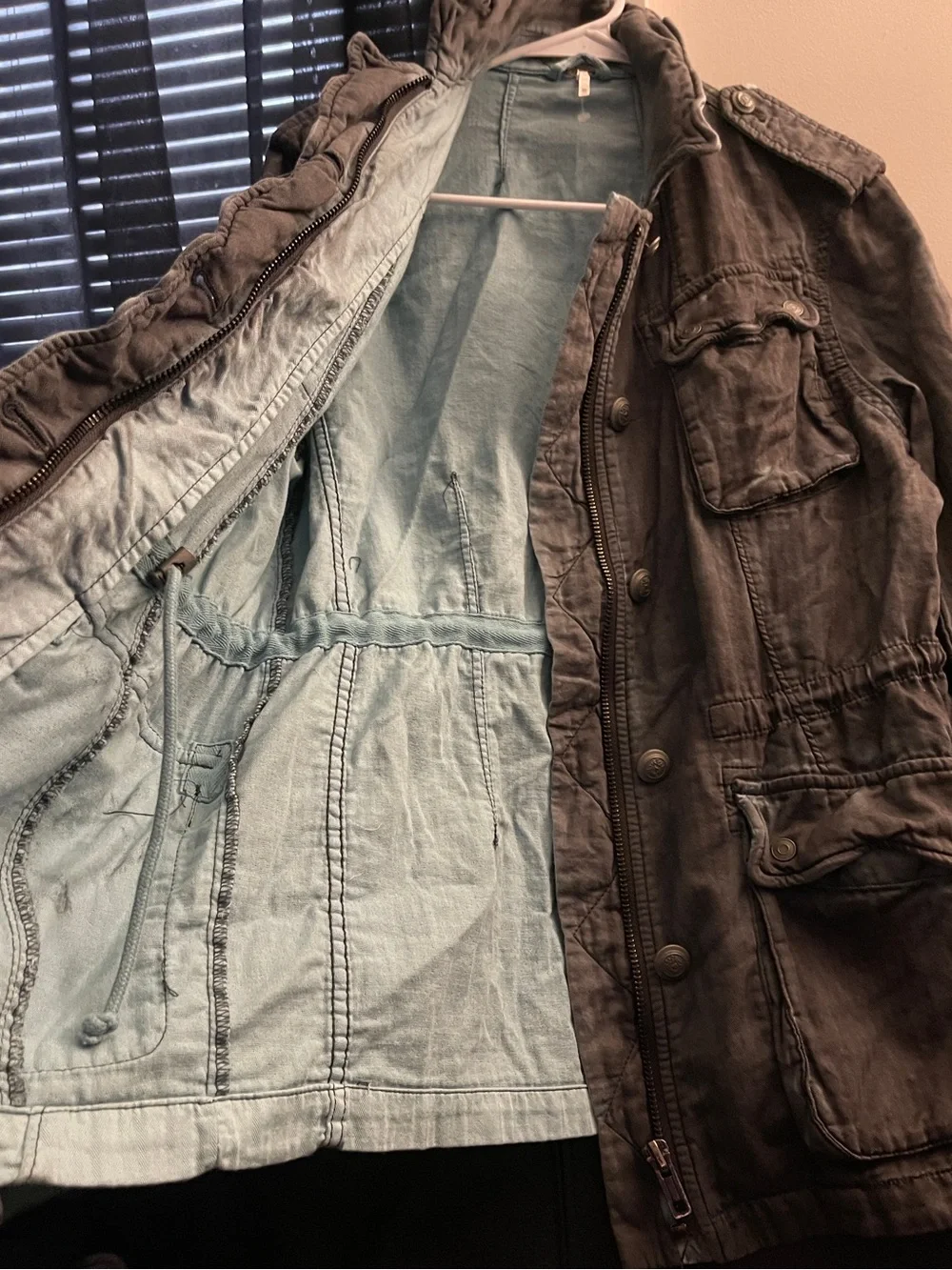 Free People Double Cloth Jacket  Military Drawstring Size XS Gray NWOT - Picture 13 of 15